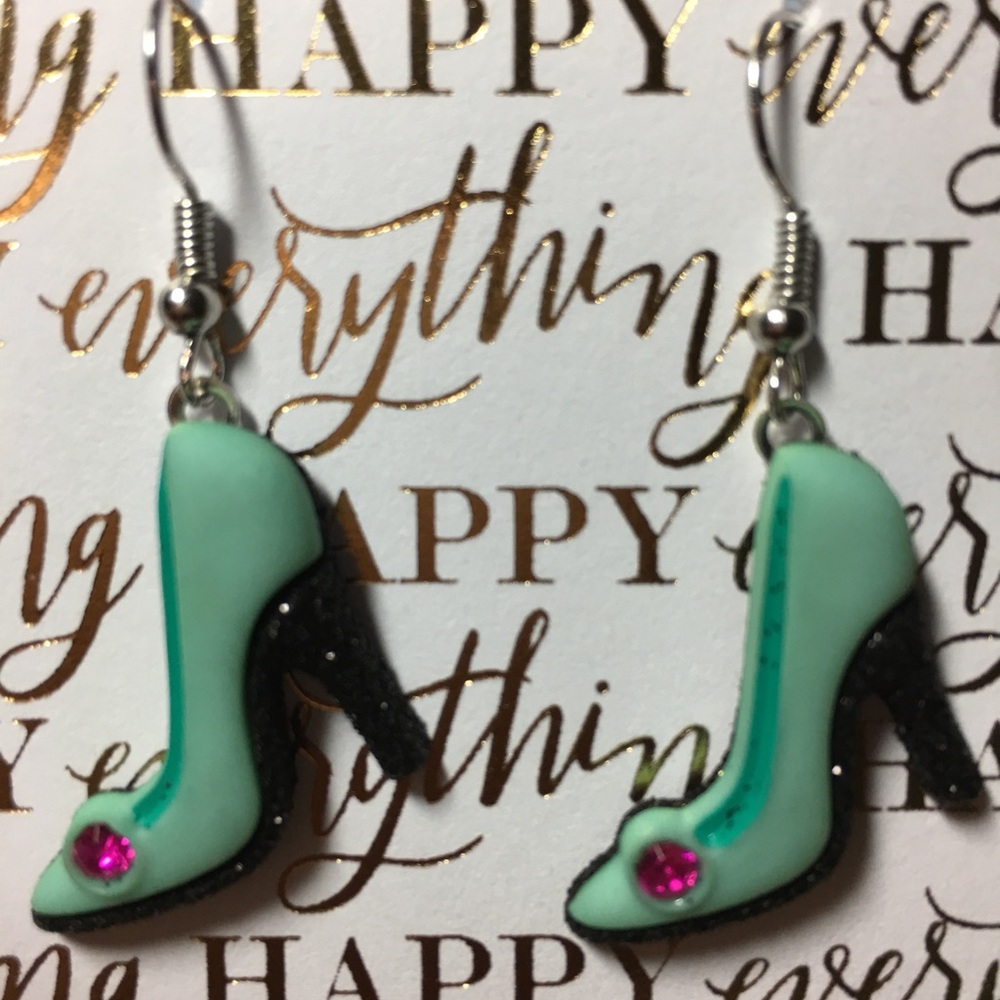 Teal bling shoes earrings